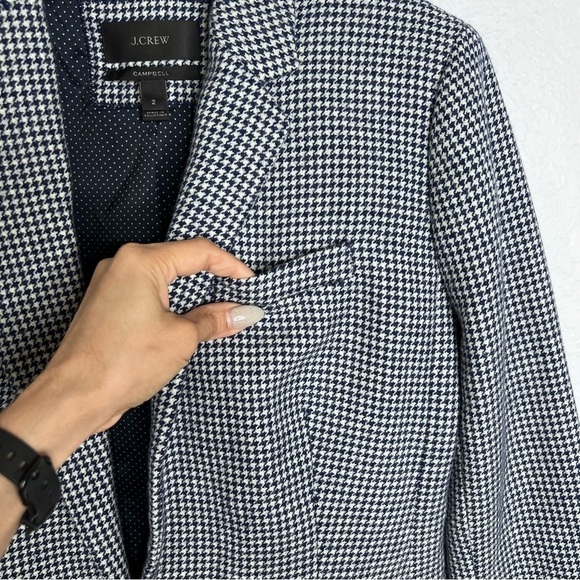 J. Crew Blazer Women Size 2 Campbell Houndstooth Blue White Jacket Coat Wool - Picture 4 of 11